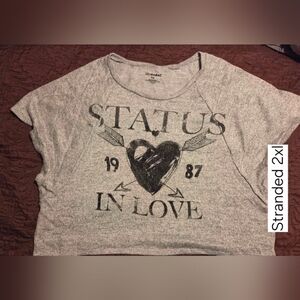 Stranded Gray Tee with Black "Status In Love" Graphic